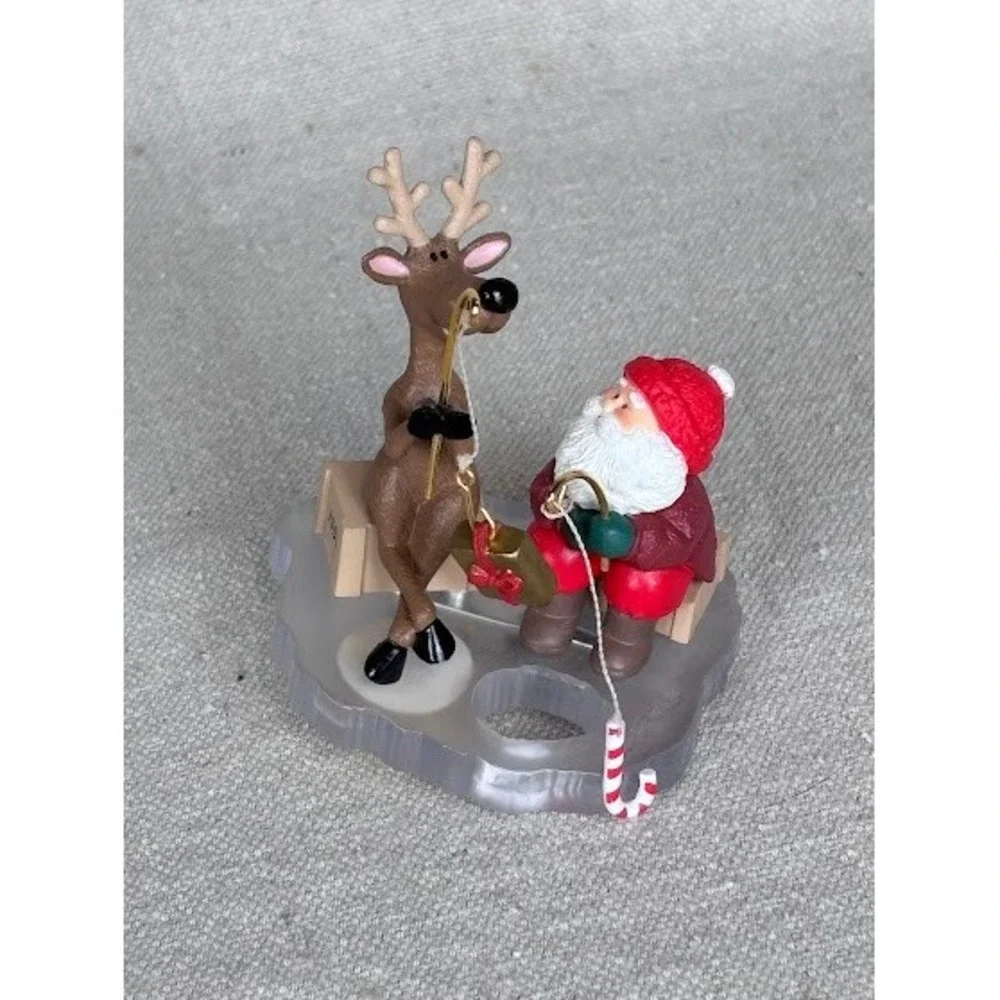 Hallmark Keepsake Ornament Santa Fishing with Reindeer‎ Christmas Tree Clip
